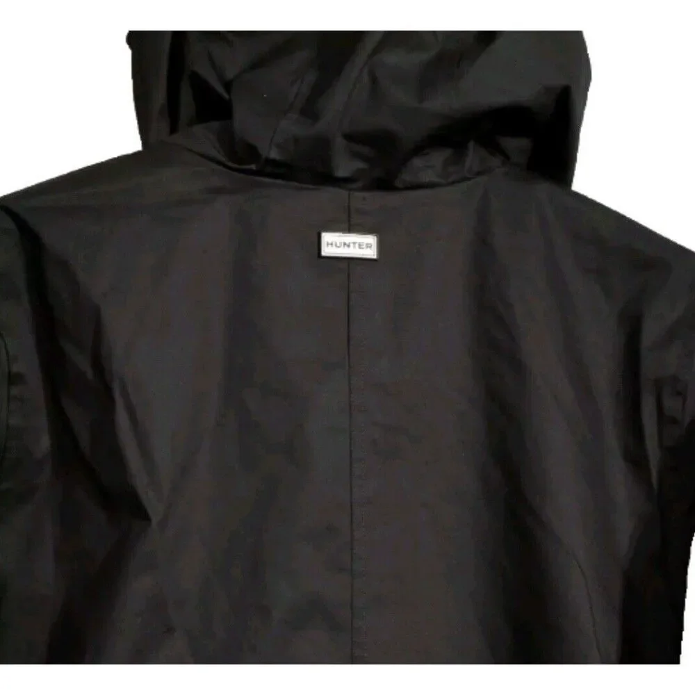 HUNTER Women's XL Cotton Smock Hooded Rain Jacket Water Resistant Black NWT - Picture 7 of 13